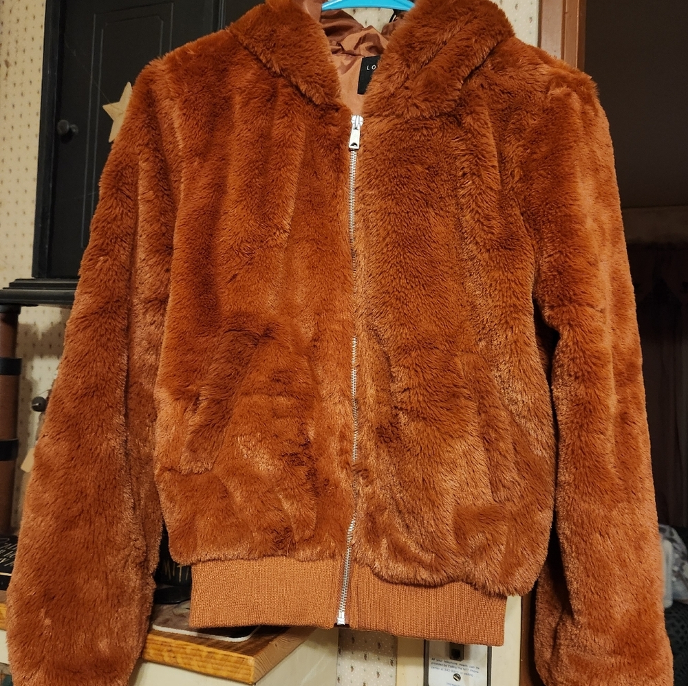 NWT LOVE TREE CROPPED FURRY TEDDY BEAR JACKET